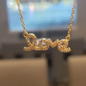 ADORNIA 14K GOLD PLATED SWAROVSKI CRYSTAL CURSIVE LOVE NECKLACE NEW IN BOX